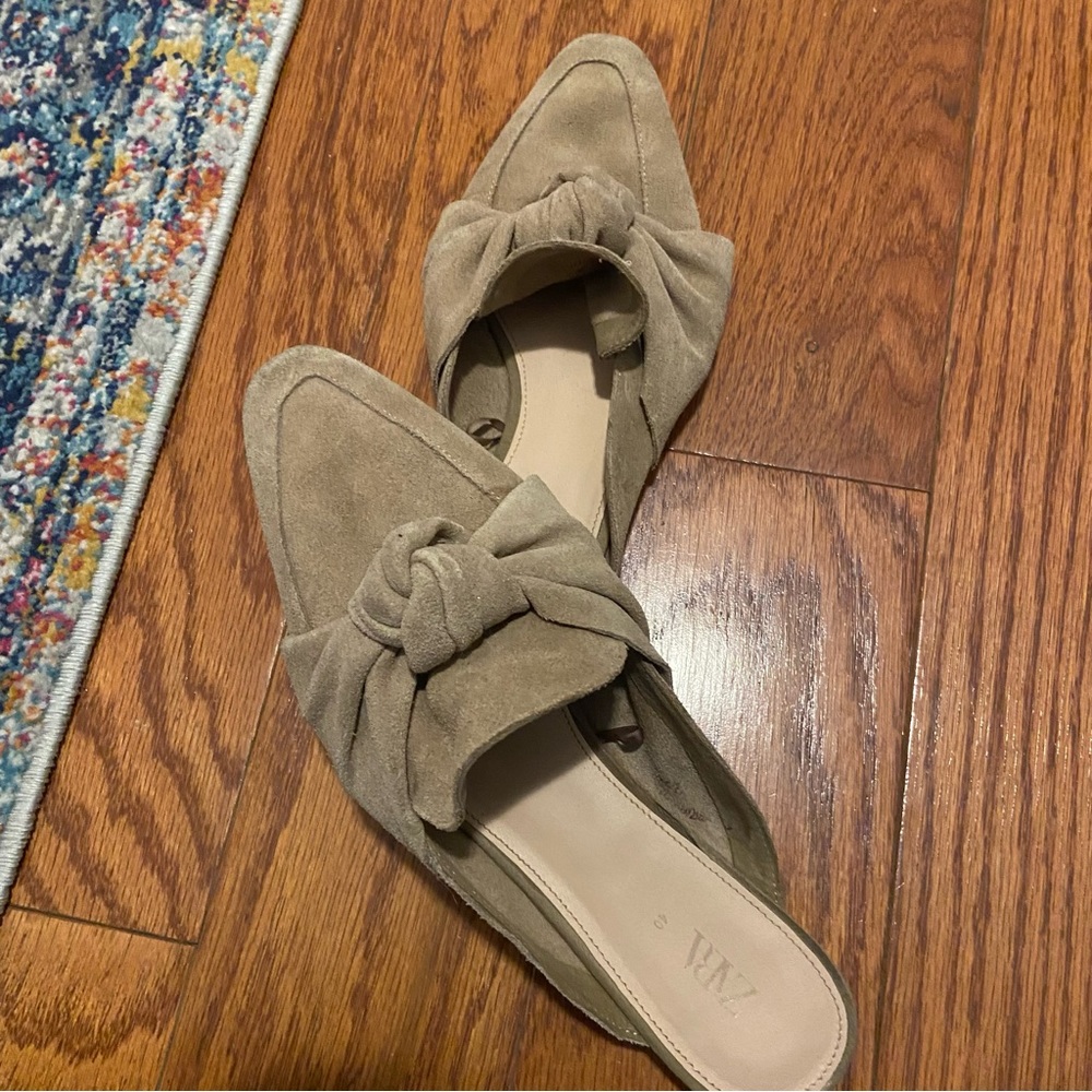 Zara Size 40 / 9-9.5 Slide-On Tie Knot Open Back Suede Shoes